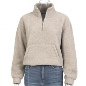 American Eagle Sherpa Fleece Quarter Zip Pullover Beige (Tag‎ S, Fits M/L)